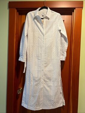 La Ligne Carl Dress - White Eyelet Long Button-Front Shirt Dress